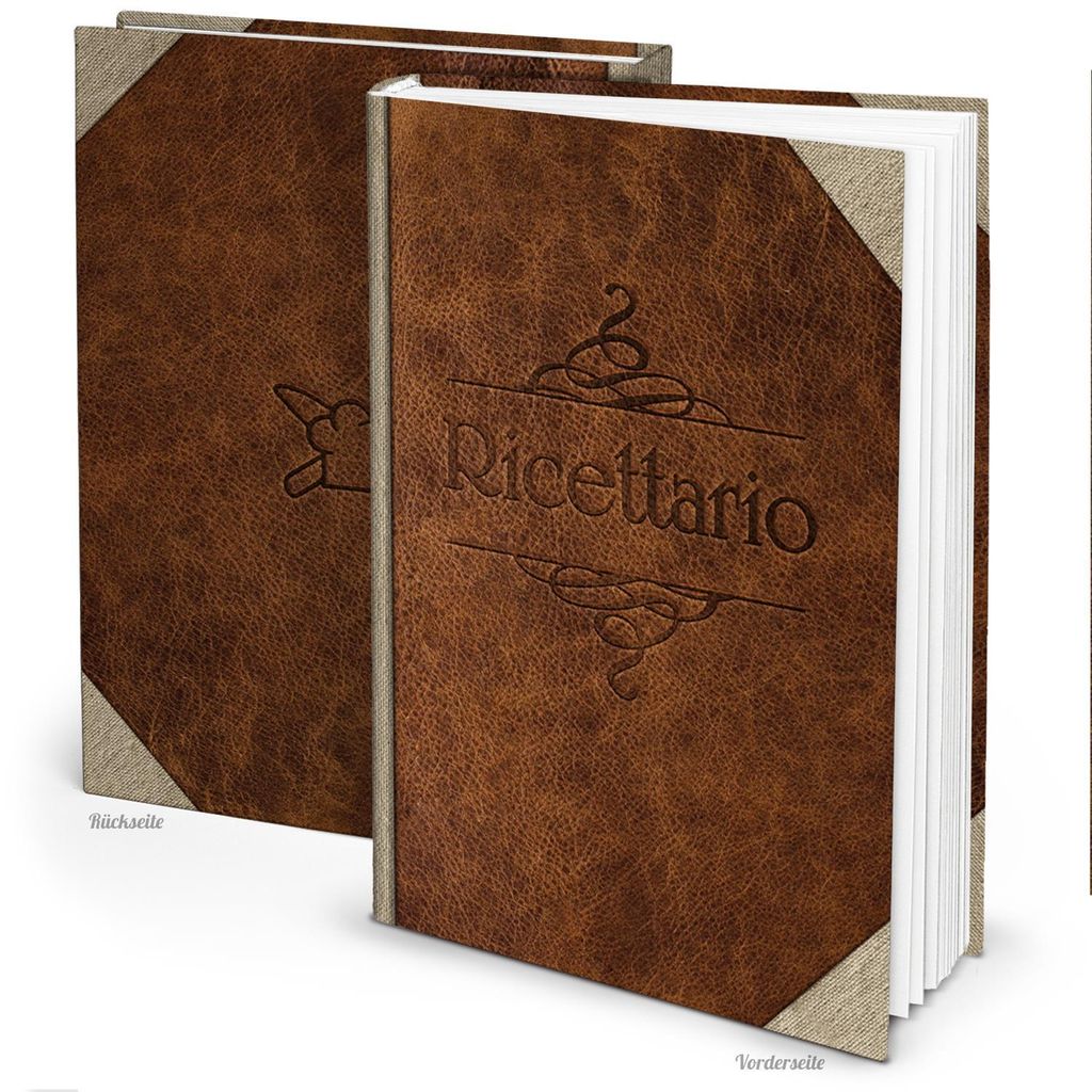 Logbuch-Verlag Rezeptbuch leer blanko mit italienischem Titel RICETTARIO A4 - Kochbuch zum Selberschreiben braun Lederoptik