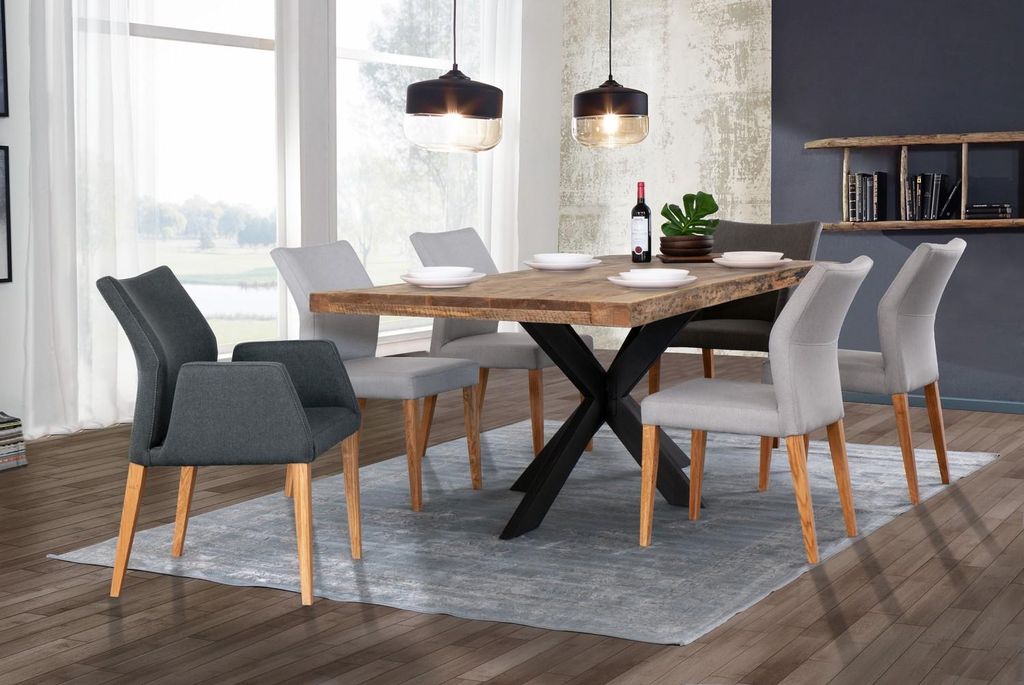 Tisch 240x100 Mango Natur Doppel X-Fuß Schwarz