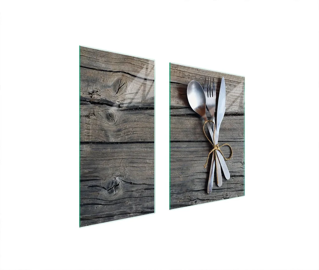 Set 2 Coprifornelli 75x52 Vetro Temperato: Tagliere Design Legno