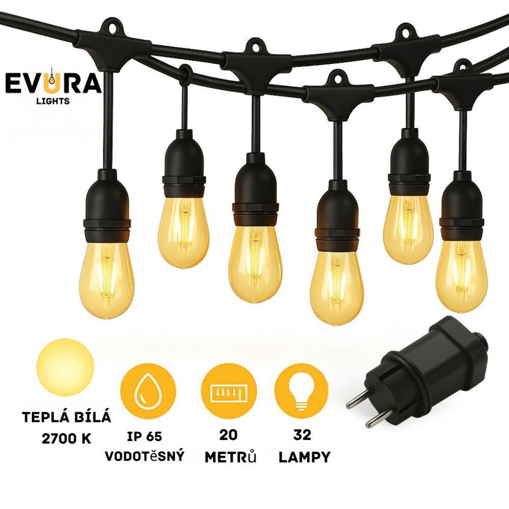 Světelná girlanda Evura – 20 metrů – 32 žárovek – stupeň Obrázek produktu 