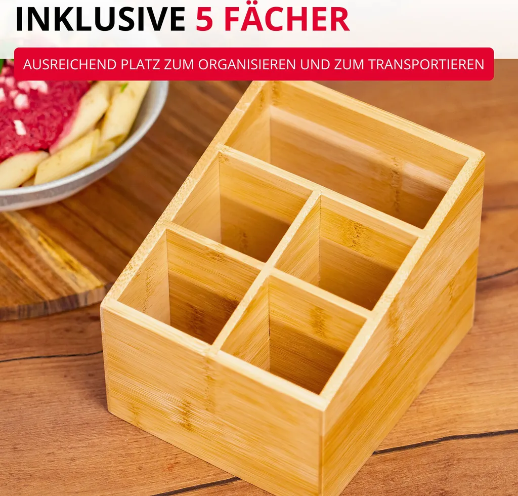Rangement couverts en bambou résistant avec 5 compartiments