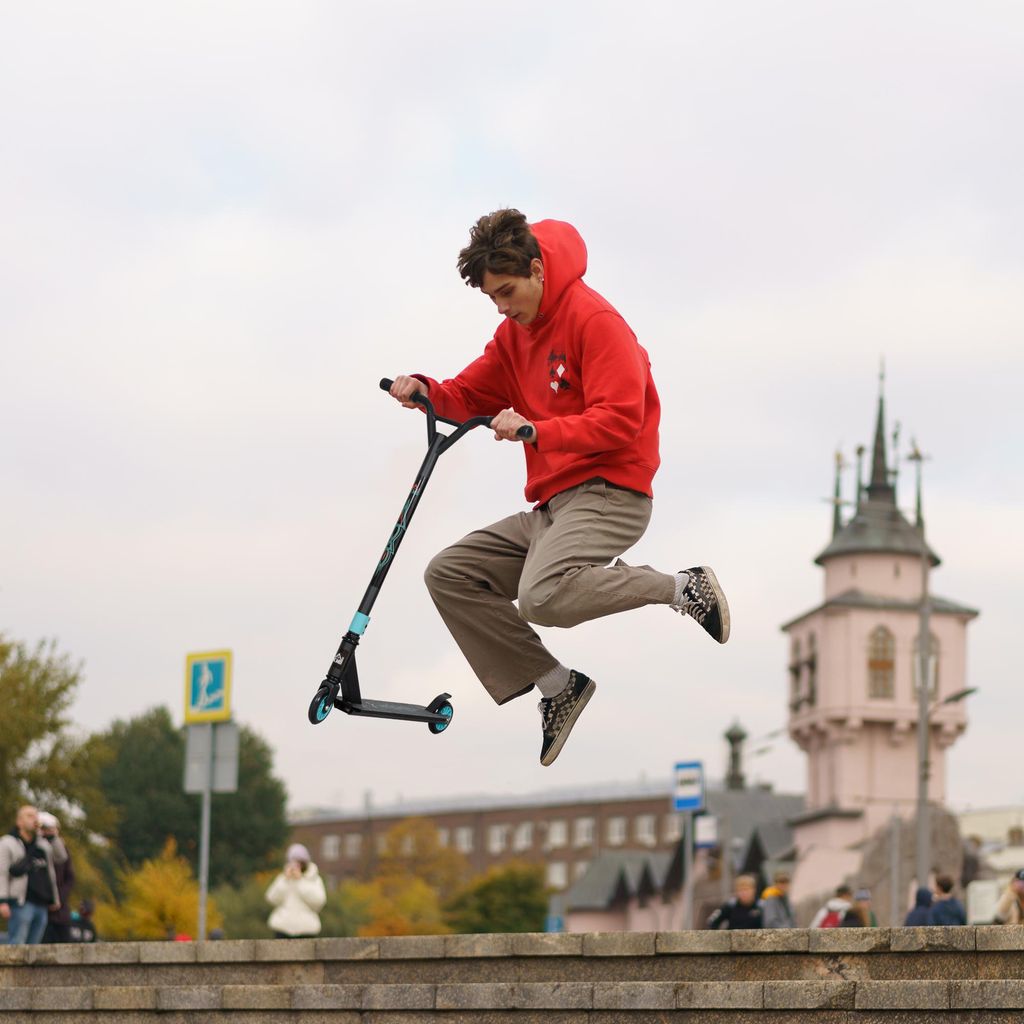 Pro Stunt-Scooter, Tretroller für Freestyle Tricks, Aluminium, Metall, Kunstleder, für Kinder und Erwachsene, Grün, 68x47x86 cm
