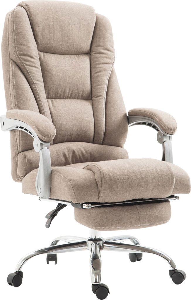 DELUKE Bürostuhl MIAMI Stoff - 118x68x64, Taupe | Stoff | Metall in Chromoptik Gestell | ergonomische Bürostühle Homeoffice Stuhl mit Rollen