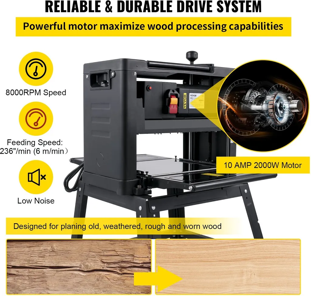 Raboteuse 2000W 330mm 8000tr/min avec couteaux haute performance