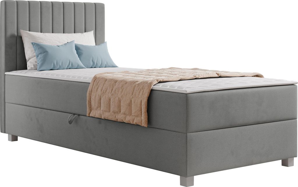 MIRJAN24 Boxspringbett mit eins Bettkästen Viki, Schlafzimmer, Einzelbett mit Topper, Härtegrad H3 (Farbe: Manila 16, Größe: 90x200 cm)