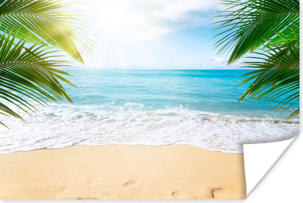 MuchoWow Poster Strand - Sand - Meer - Palme 120x80 cm - Bilder