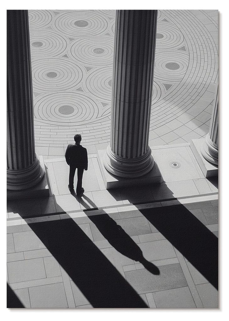 POSTER - 29x42 cm (A3) - Visual Echo - Schatten von Säulen in minimalistischer Architektur - Wandbild für Wohnzimmer Schlafzimmer & Flur, Moderne...