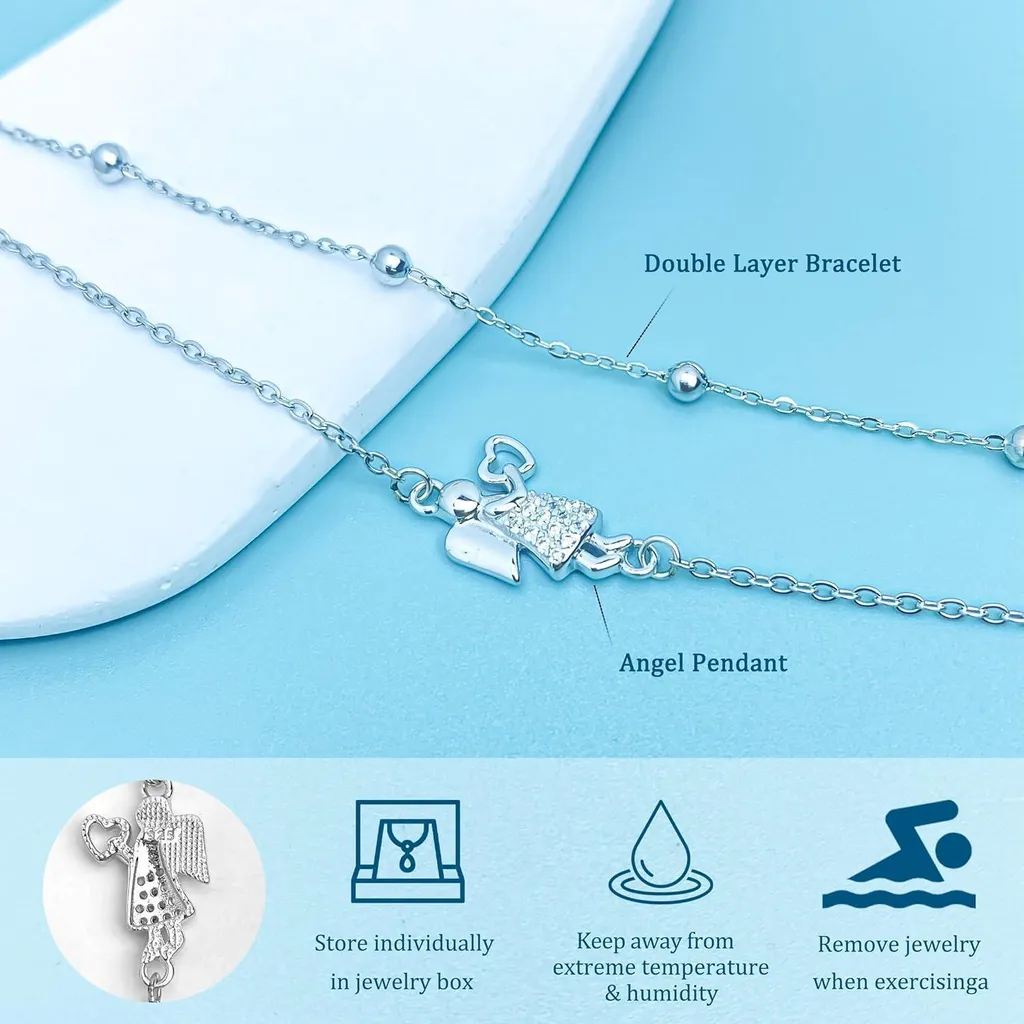 J.MUEN Bracciale Donna Angelo Custode In Argento 925 - Inciso 'Sempre Nel Mio Cuore' - Regalo Sentimentale Con Cofanetto