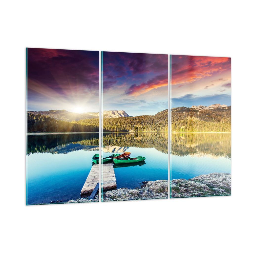 Bilder auf glas - See Berge Wasser - 105x70cm - Glasbilder - Wandbilder - Kunstdruck - zum Aufhängen bereit - Wanddekoration aus Glas - Glas Bilde...