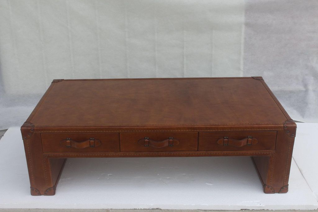 Couchtisch Wohnzimmertisch Truhe Beistelltisch in Vintage Tisch 147x85cm Leder