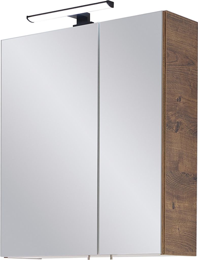 Spiegelschrank 60 cm inkl. LED Aufsatzleuchte MURCIA-66 in Eiche Ribbeck quer Nb., B/H/T: ca. 60/70/20 cm