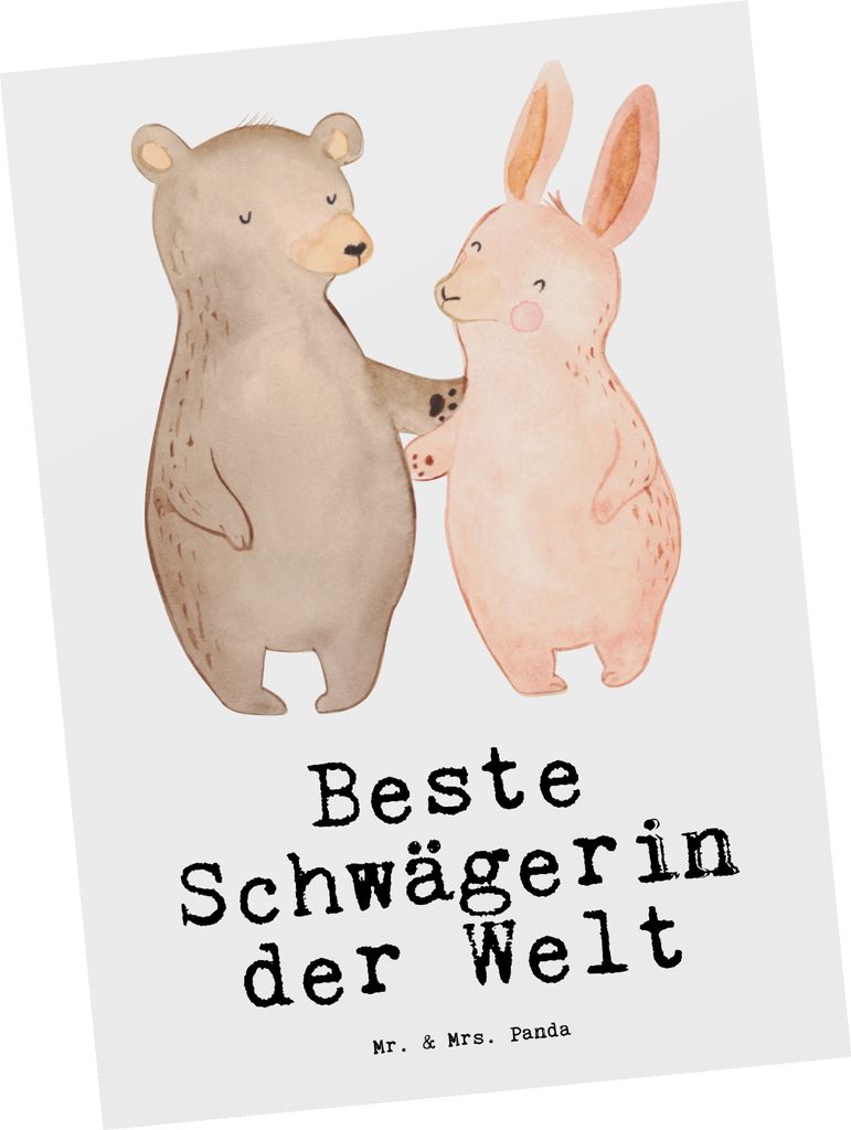 Mr. & Mrs. Panda Ansichtskarte Hase Beste Schwägerin der Welt - Weiß - Geschenk, Postkarten, Verwandtschaft, Frau, Postkarte, Partner, Ansichtska...
