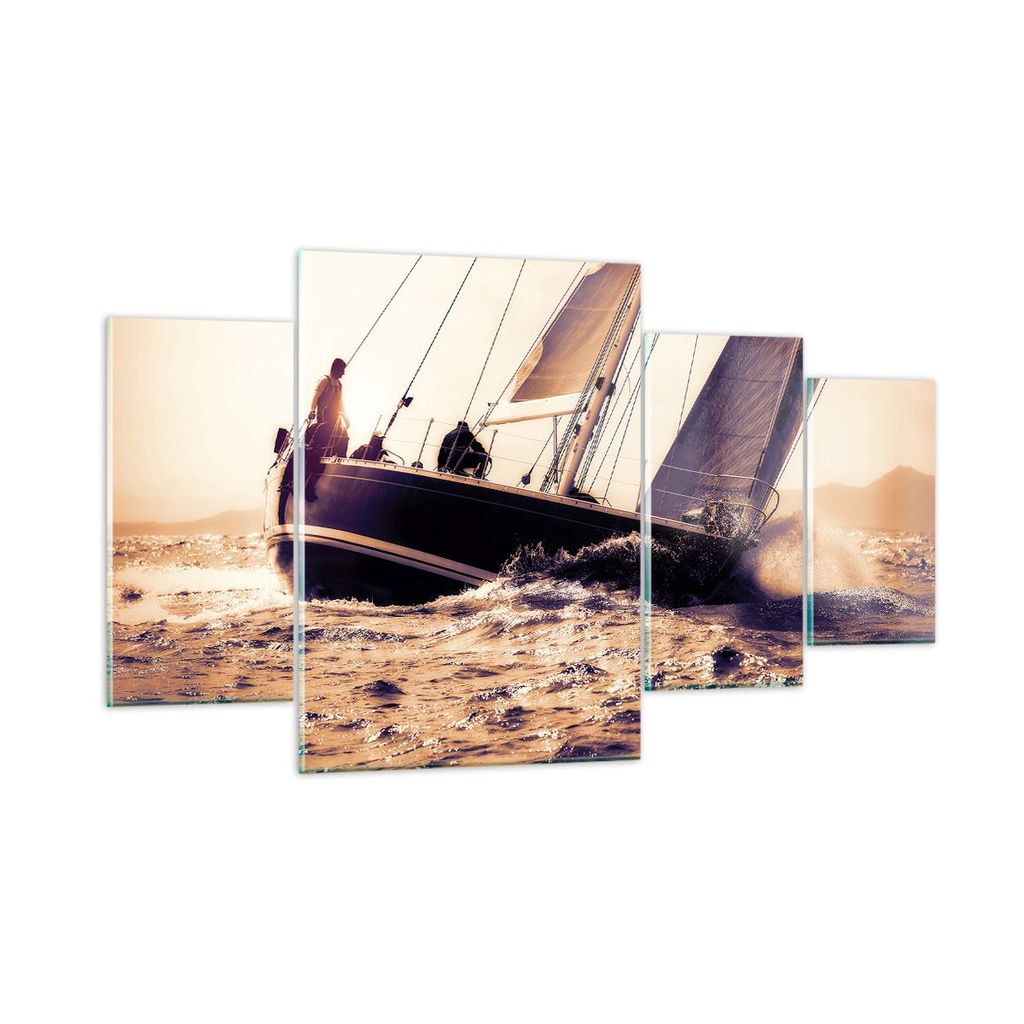 Bilder auf glas - Meer Yacht Welle - 160x90cm - Glasbilder - Wandbilder - Kunstdruck - zum Aufhängen bereit - Wanddekoration aus Glas - Glas Bilde...