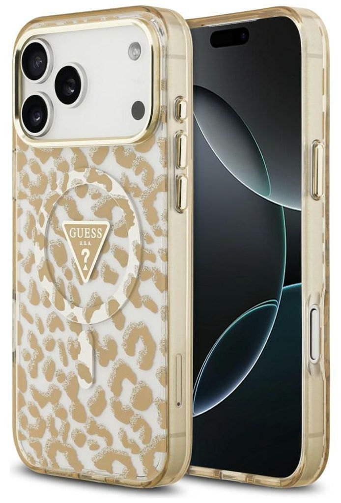 Custodia Guess IML con motivo leopardato e glitter, a forma Immagine del prodotto 