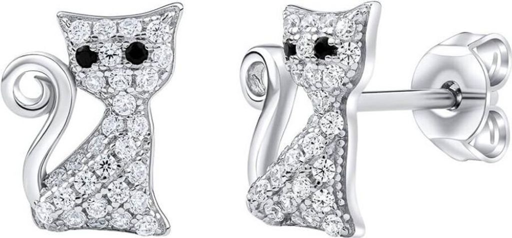 Playful silver earrings Cats with clear zircons Bessie MW01038E