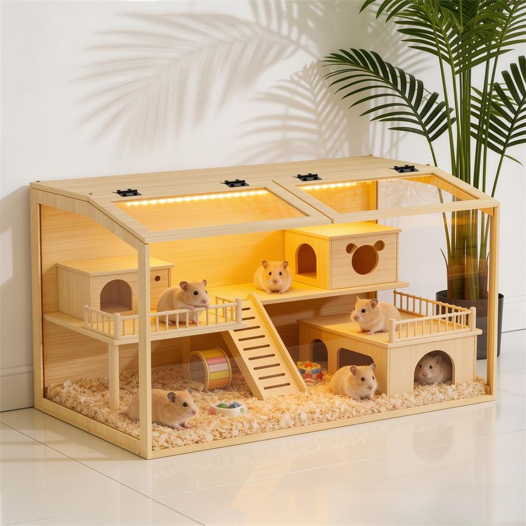 WISFOR Hamsterkäfig mit LED Leuchte, Kleintierhaus aus Produktbild 