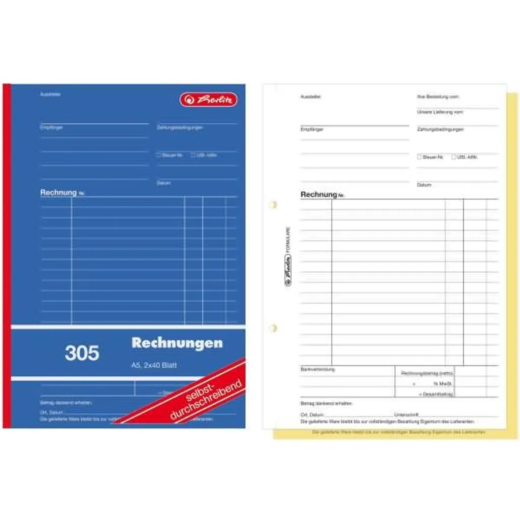 Lot 4 Carnets de Facturation A5 Herlitz pour artisan et petit commerce