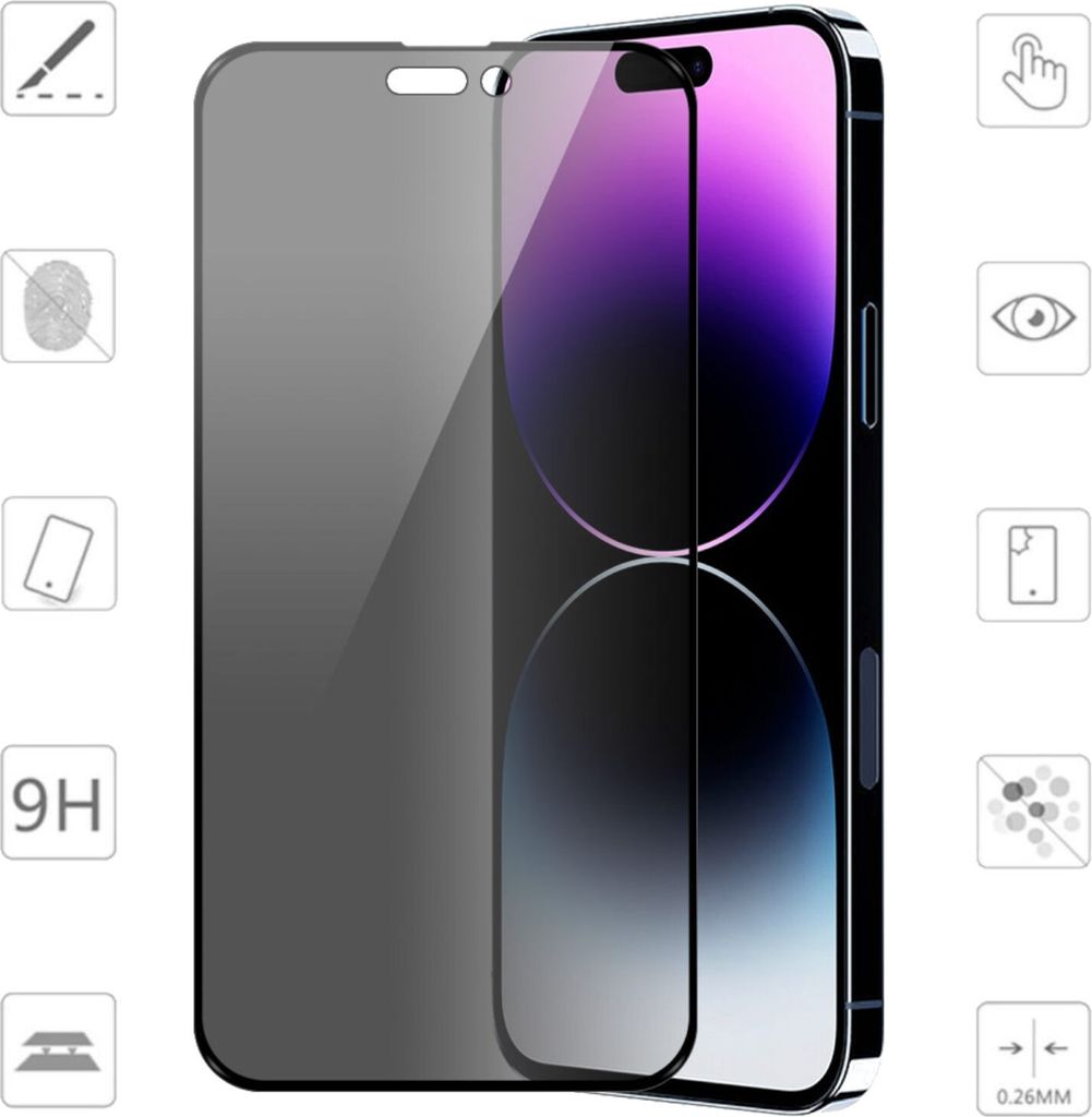 Für Apple iPhone 15 Pro 2x 3D Display LCD H9 Privacy Hart Glas Panzer Schutz Folie