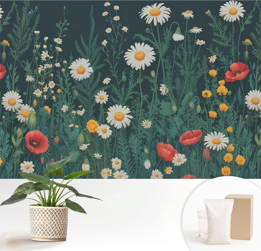 Fototapete - 152x104 cm - Tapete - Wandtapete - Wandbilder - Dekofolie - Tapete Folie - Wand - Dekoration - Wohnzimmer - Wildblumen