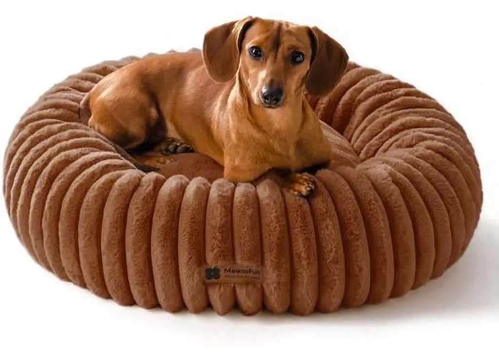 Panier Lit pour Chien Rond Moelleux Marron 64x64x18 cm Déhoussable