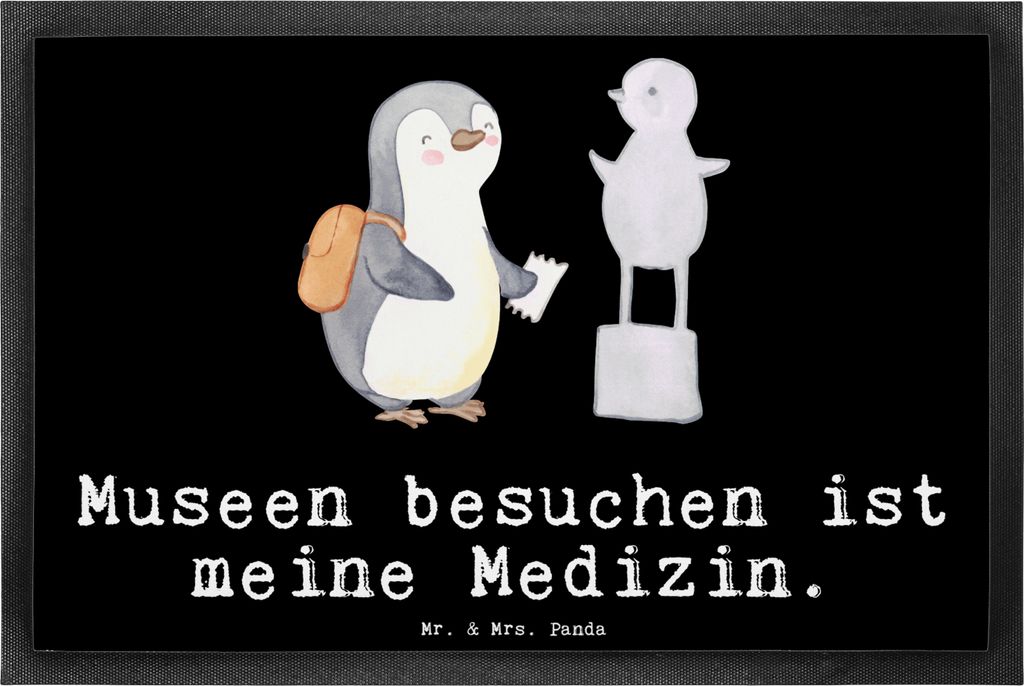 Mr. & Mrs. Panda Fußabtreter Pinguin Museum besuchen 40 x 60 cm - Schwarz - Geschenk, Haustürmatte, Gummimatte, bodenmatte, fußmatte, Fussmatte,...