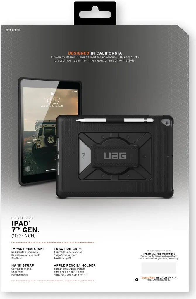 Coque iPad 10.2 UAG Metropolis avec Support Stylet - Noir Robuste