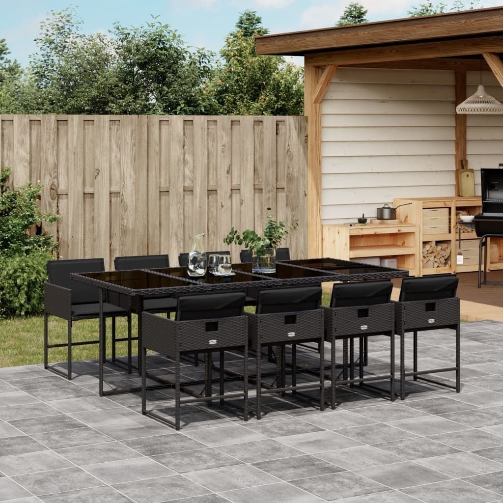 Maison Exclusive - 9-tlg. Garten-Essgruppe mit Kissen Schwarz Poly Rattan
