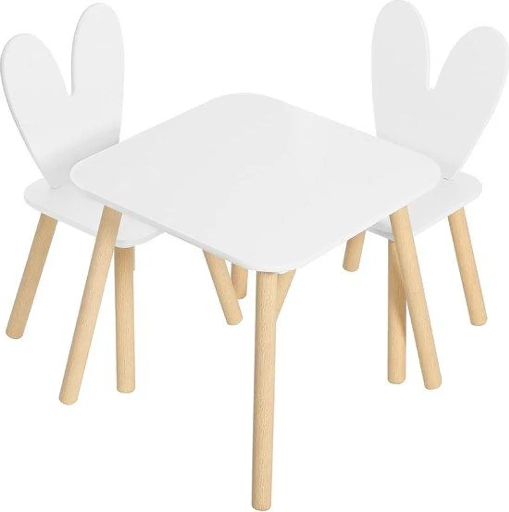 Mobilier Enfant Stable et Sécurisé : Table et 2 Chaises Bois Massif Blanc