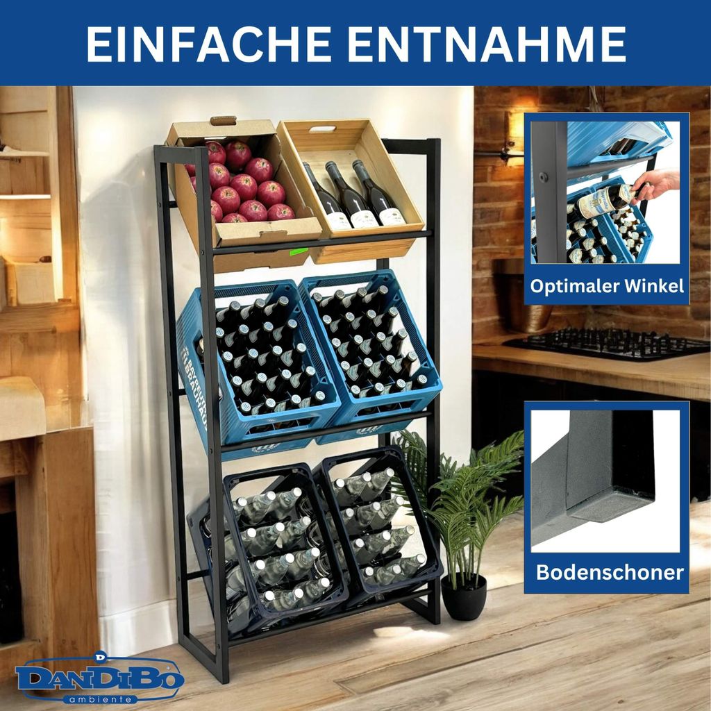 Getränkekistenregal 6 Kisten Schwarz Metall 71cm