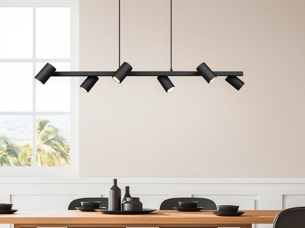 Balken Pendelleuchte Schwarz 6 flammig Küchenlampen für Esstisch & Küchentheke
