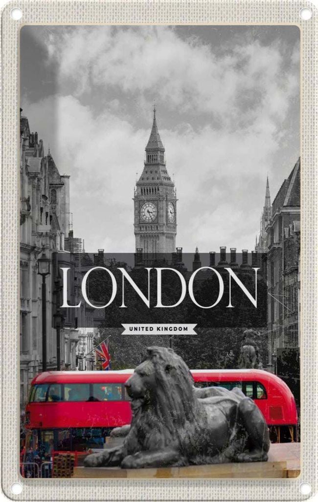 vianmo Blechschild 30x20 cm London England Big-Ben schwarz weiß Bildmotiv Reisemotiv Abenteuer Reisen Urlaub