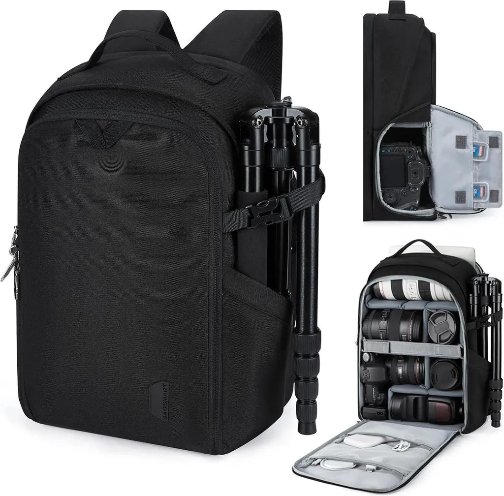 Sac à dos photo étanche noir grand format avec protection PC 15,6 pouces