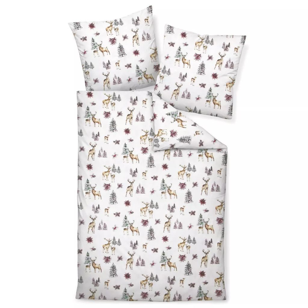 Janine Feinbiber Bettwäsche 155 x 220 cm 80 x 80 DAVOS naturell rot grün