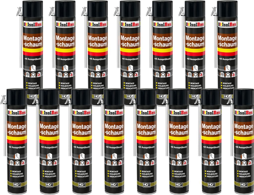 Isolbau 15 x 750 ml Montageschaum mit Aussprührohr - PolyurethanBauschaum für Montage, Isolierung, Abdichtung, Innen & außen