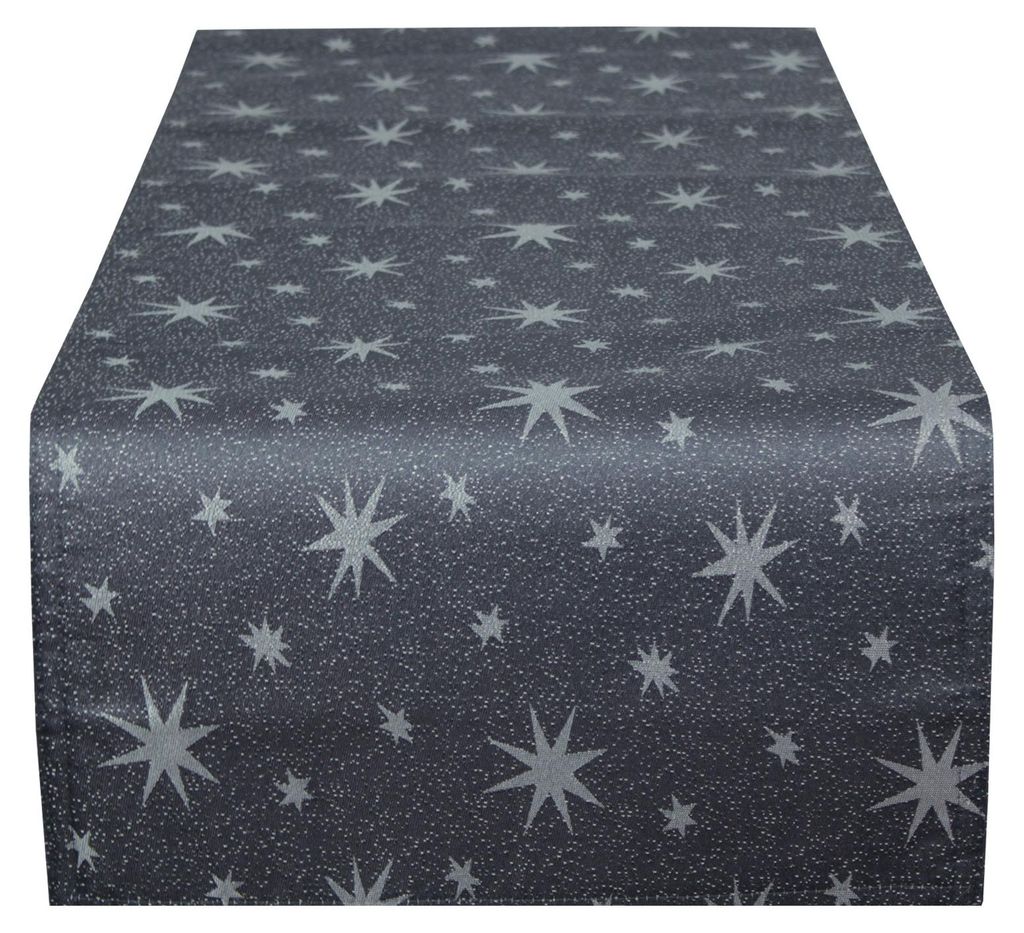 Tischläufer 30x160 cm Grau Weihnachten Polyester Sterne Produktbild 