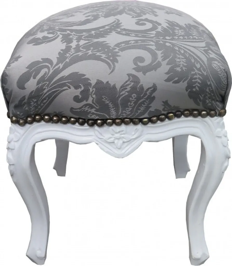 Sgabello Barocco Moderno Casa Padrino Grigio/Bianco 35x40 cm