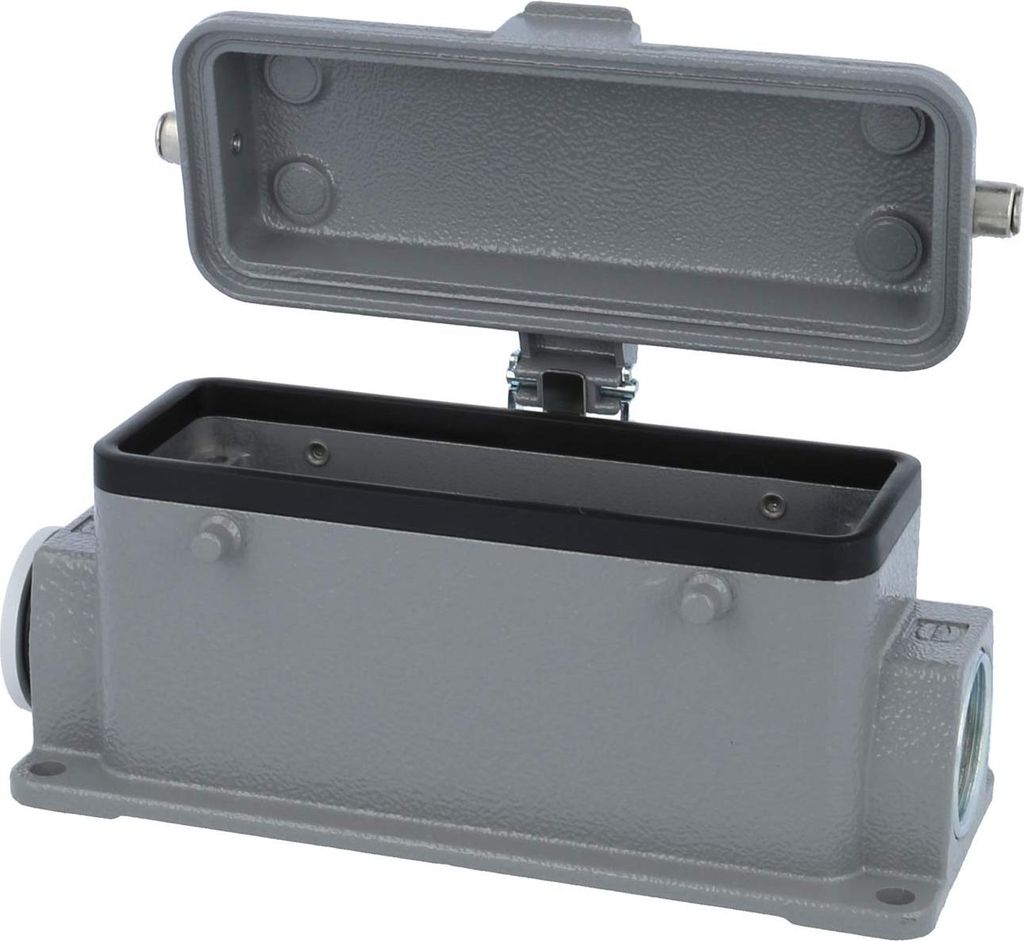 HARTING Han 24B Sockelgehäuse niedrig, 1xM25 seitlicher Kabelabgang, für 2 Bügel (am Oberteil) mit Schutzkappe Metall -