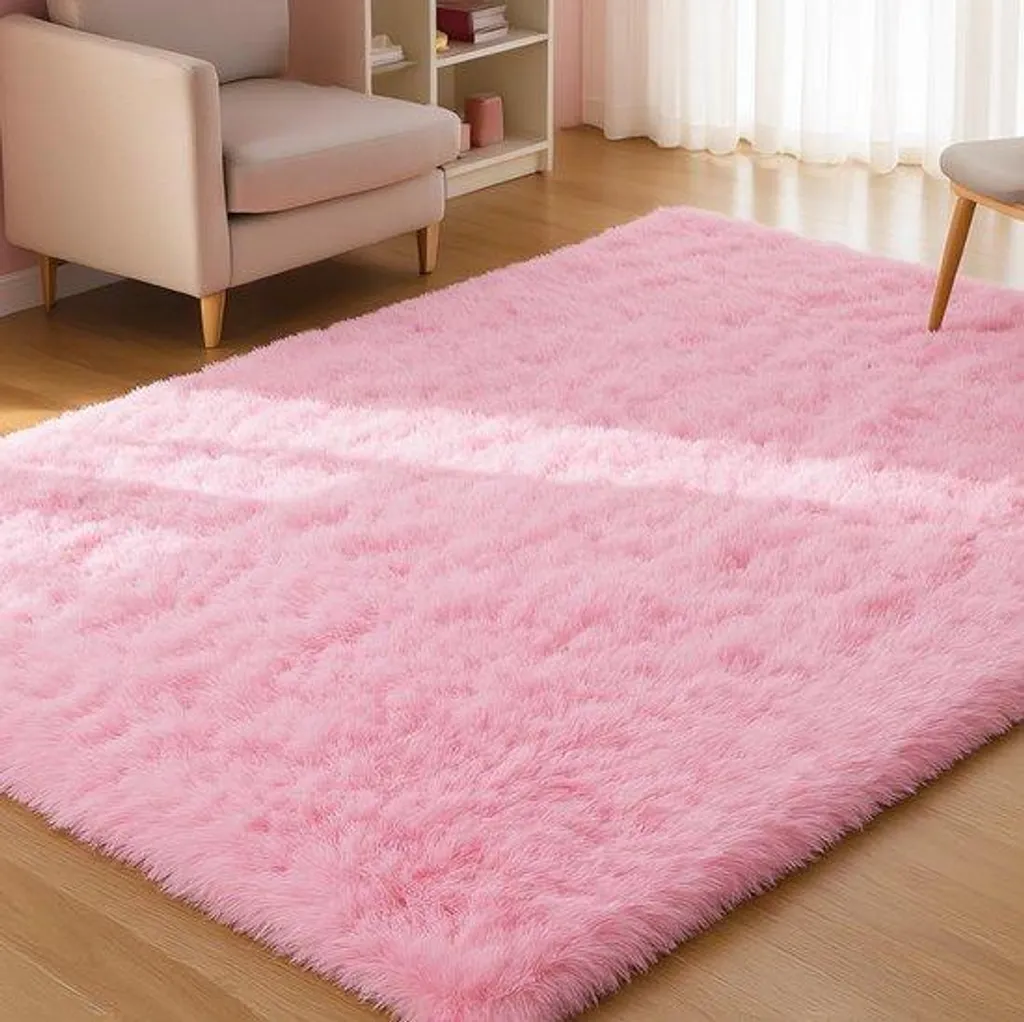 Tapis à poils longs rose pâle 140x200 lavable et antidérapant XSIVOD