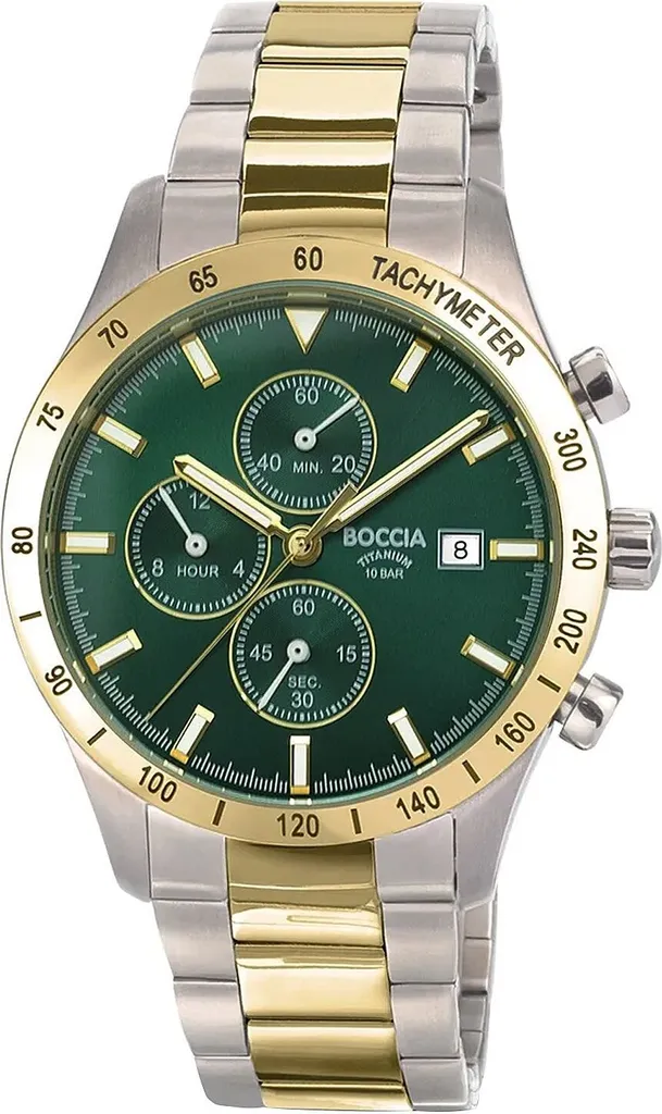 Montre sport chic Boccia 3739-05 Chronographe titane vert pour l'homme