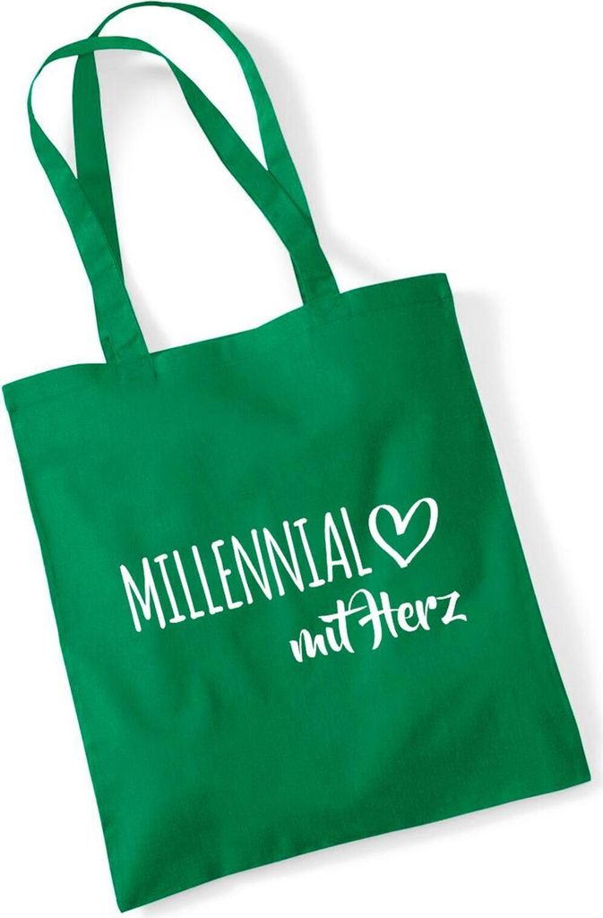 Huuraa Jutebeutel Millennial mit Herz 10 Liter Kelly Green Baumwolle Tasche Geschenkidee