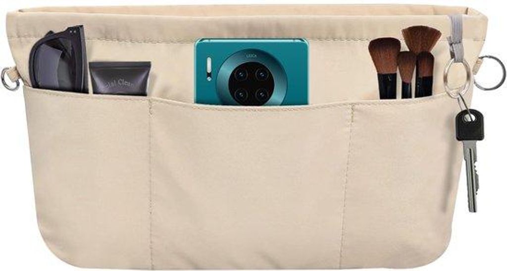 Nylon Handtaschenorganizer Beige Mittelgröße