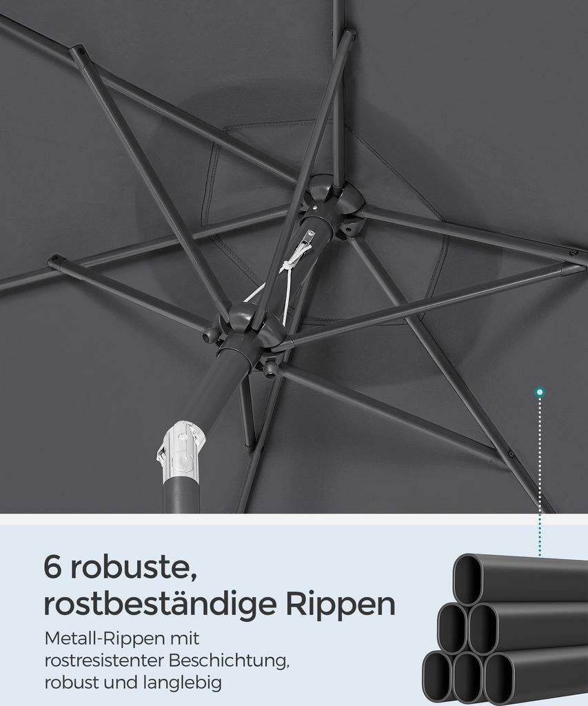 SONGMICS Sonnenschirm Ø210 cm UPF 50+ beidseitig um 30° Produktbild 6