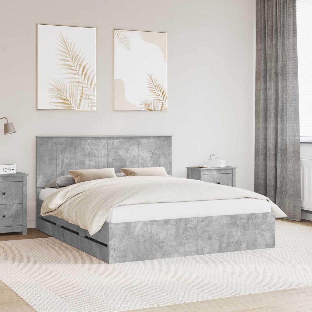 Maison Exclusive - Bettrahmen mit Kopfteil Beton Grau 160 x 200 cm Ingenieurs Holz