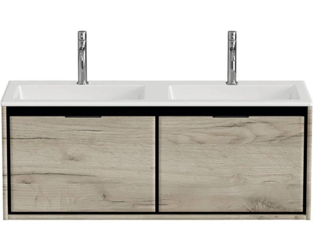 Doppelwaschbecken mit Unterschrank Sanox LOFT BxHxT 120.5x47x45.5 cm Frontfarbe craft oak 84750160