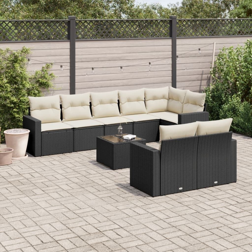 Maison Exclusive - 9-tlg. Garten-Sofagarnitur mit Kissen Schwarz Poly Rattan