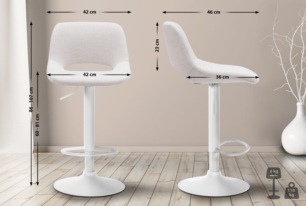 Barhocker HLO-CP244 Stoff weiß creme