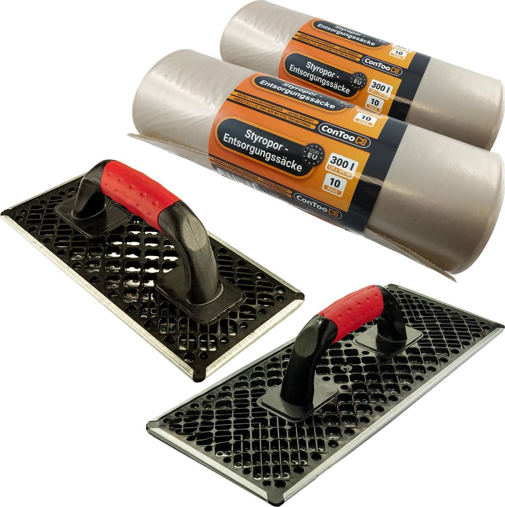 WDVS Schleifbrett Hobel Set Raspel 27cm+38cm+Styropor-Abfallsäcke 20x300L