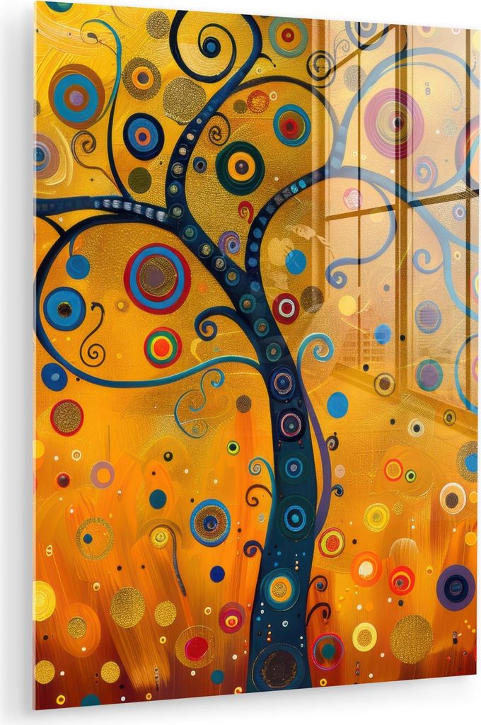 MuchoWow Glasbilder - Bilder auf Wandbild - Foto auf Glas Abstrakt - Baum - Baum des Lebens - Modern 60x80 cm Wanddekoration aus Glas - Acrylglasbi...