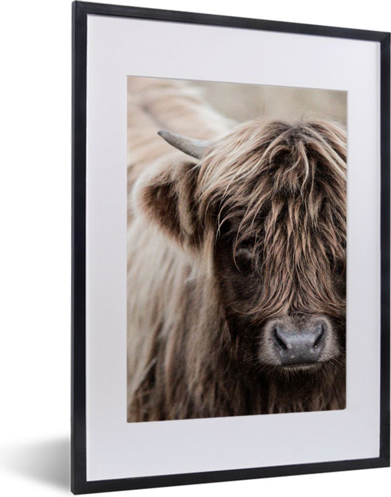 MuchoWow MuchoWow Gerahmtes Poster Schottisches Hochlandrind - Tiere - Hoorn 30x40 cm - Poster mit zchwarzem Bilderrahmen - Wandposter Schlafzi...