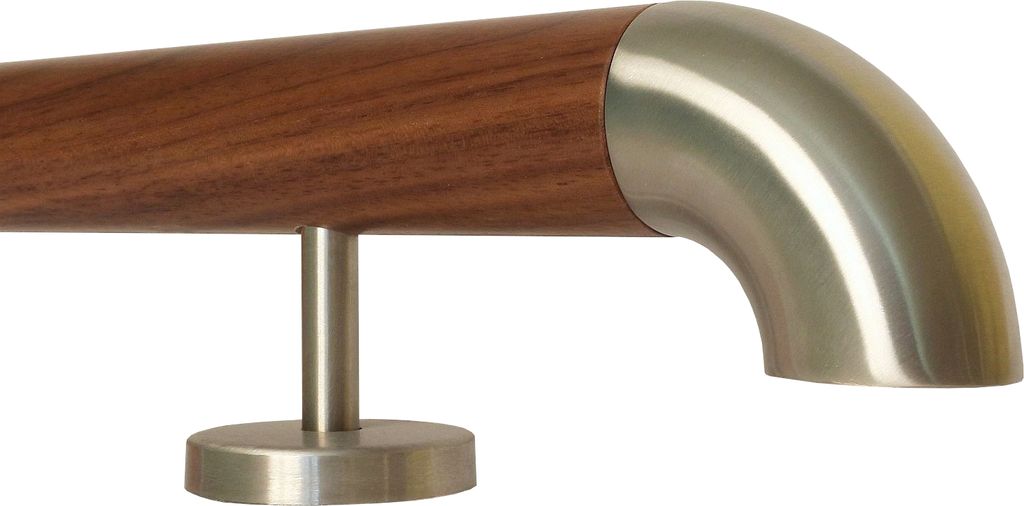 TIBU Nussbaum Handlauf Holz Geländer Treppe 30-500 cm,Variante: 440 cm mit 6 Halter Edelstahlbogen